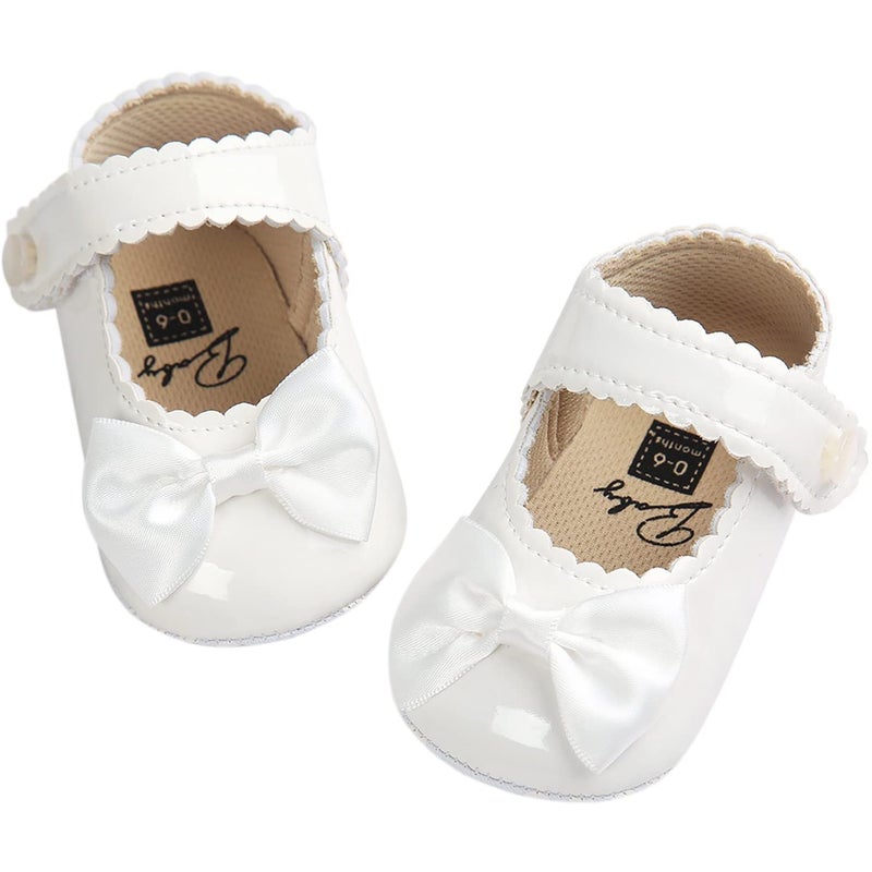 Fire Frog Baby Girls Mary Jane Burnish Pu Leather Bowknot Princess Prewalker Christening Baptism Shoes White - Image 1